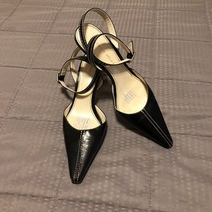 Black leather heels